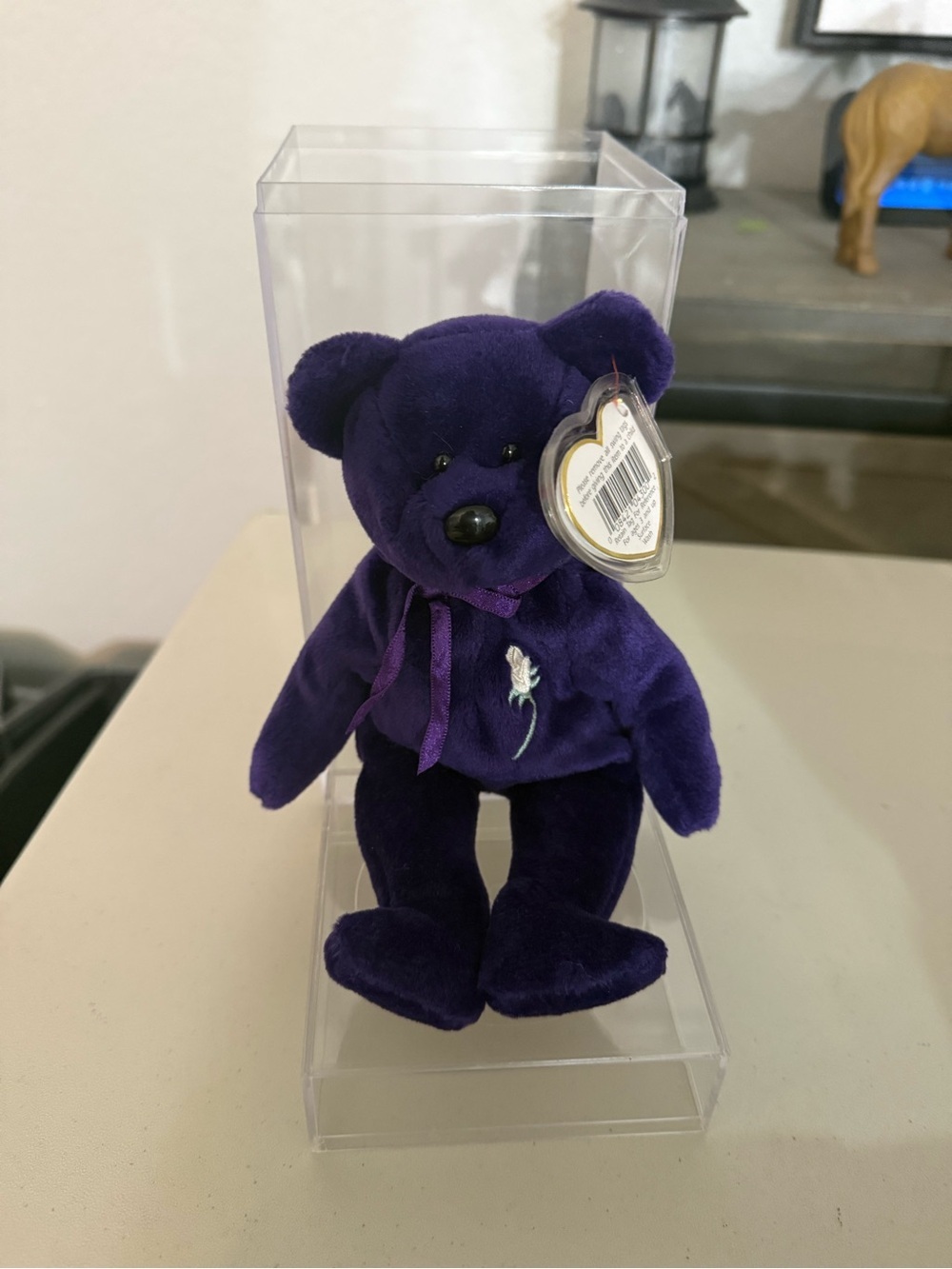 Ty Purple Princess Diana Beanie Baby Plush Bear with Embroidered Flower
